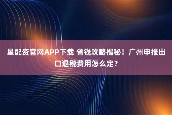 星配资官网APP下载 省钱攻略揭秘！广州申报出口退税费用怎么定？